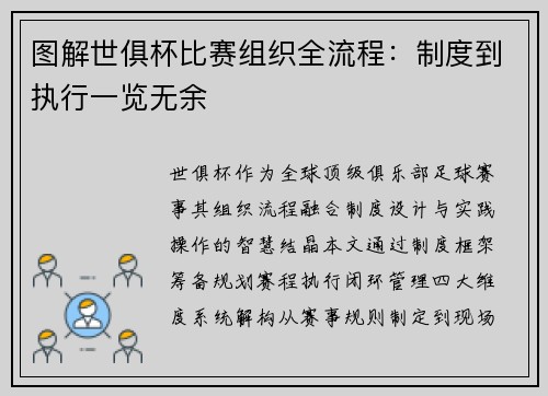 图解世俱杯比赛组织全流程：制度到执行一览无余